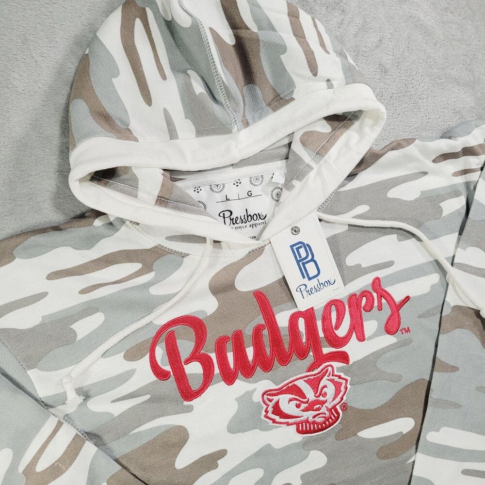 Wisconsin Badgers Sweatshirt Womens Large Camo NCAA Basketball Pressbox Hoodie